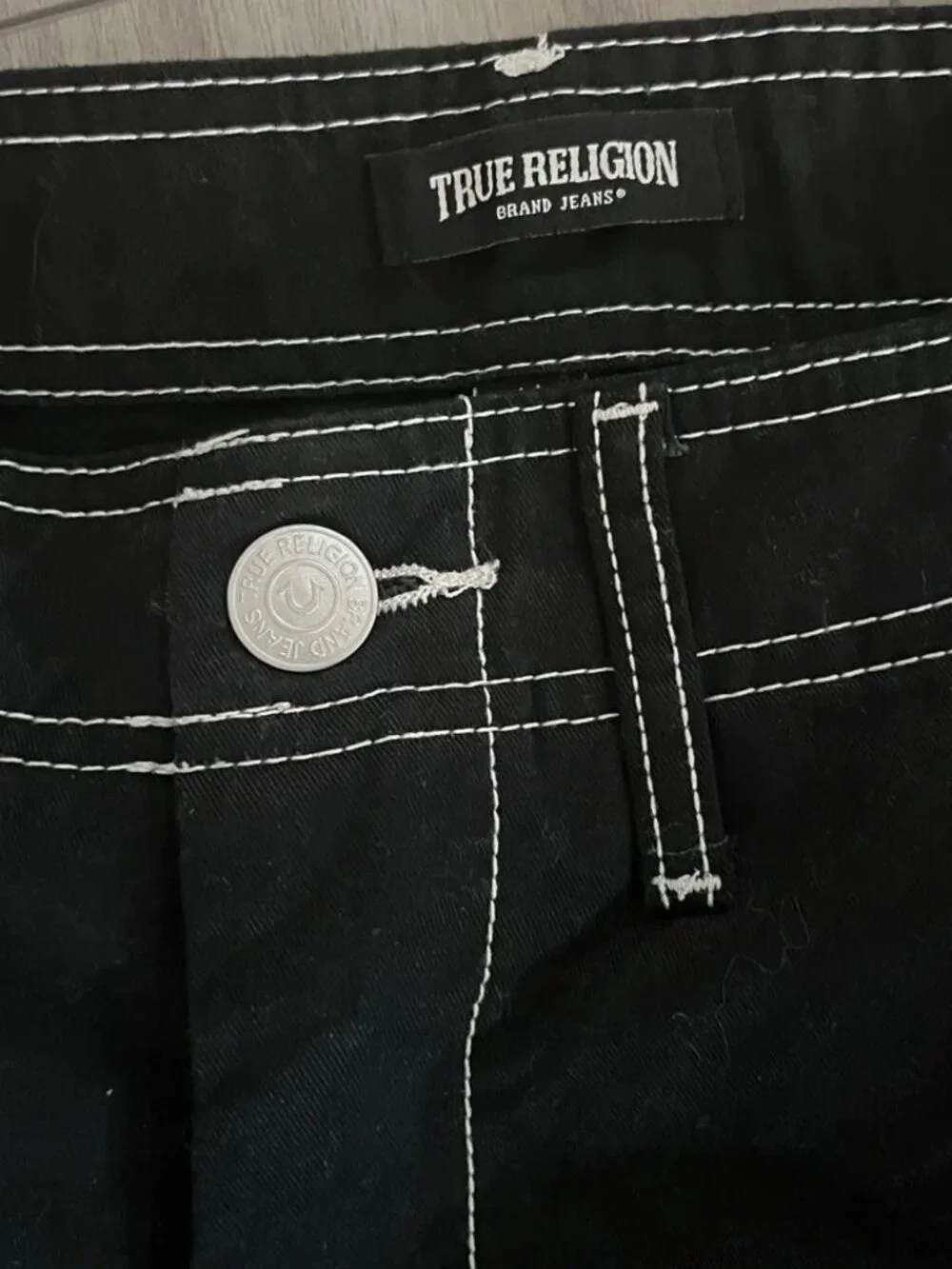 True Religion Men's Cargo Utility Pants Black With White Stitch Size 34 Street
